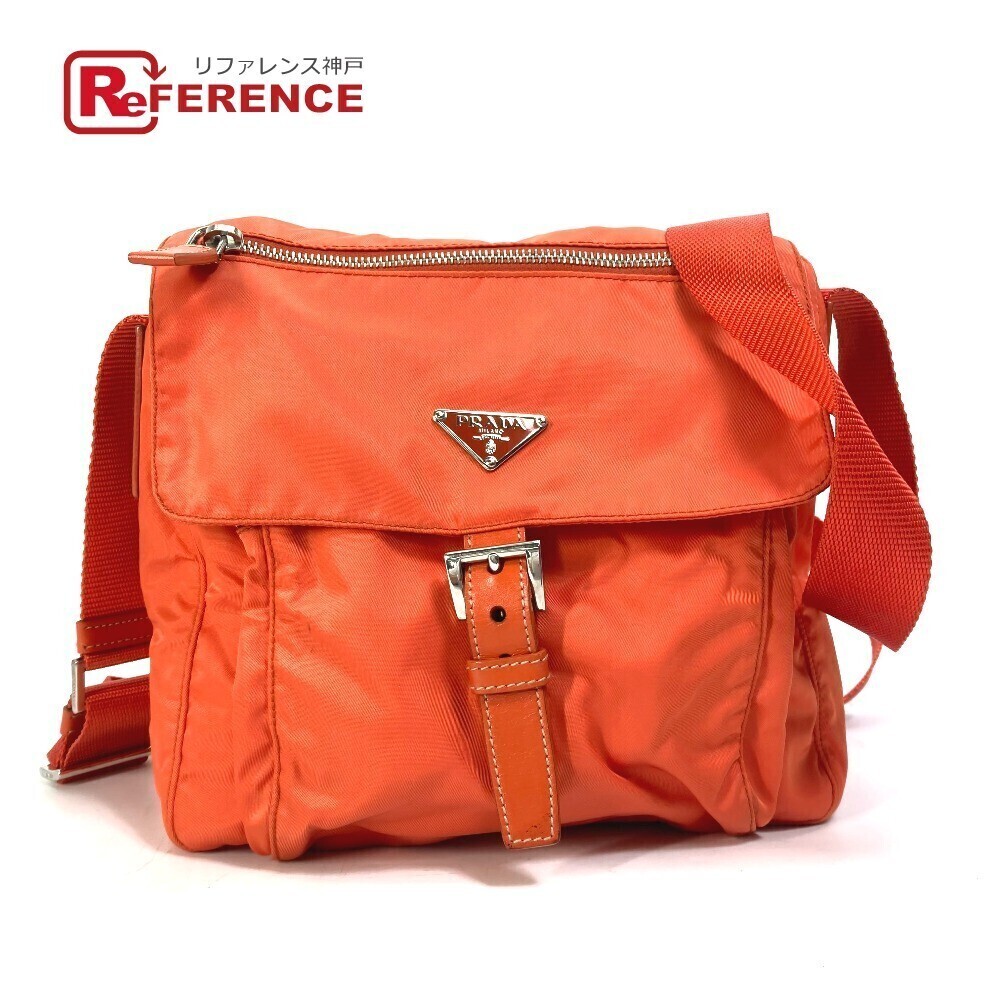 Prada Triangle Pouch Clutch Flap Shoulder Bag Orange